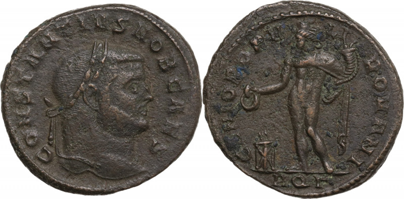 Constantius I (Caesar, 293-305). Æ Follis (27.5mm, 10.80g). Aquileia - R/ Genius...