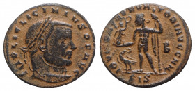 Licinius I (308-324). Æ Follis (22mm, 2.74g, 12h). Siscia - R/ Jupiter. Brown patina, VF