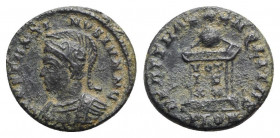 Constantine II (Caesar, 316-337). Æ Follis (19mm, 3.00g, 6h). Londinium - R/ Globe on altar. Good Fine