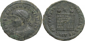 Constantine II (Caesar, 316-337). Æ Follis (20mm, 3.60g). Thessalonica - R/ Camp-gate. Good Fine