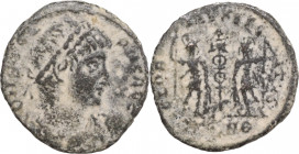Constans (337-350). Æ (15.5mm, 1.30g). Antioch - R/ Soldiers. Good Fine