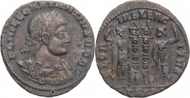 Constantius II (Caesar, 324-337). Æ (17.5mm, 2.00g). Siscia - R/ Soldiers. Near VF