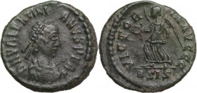 Valentinian II (375-392). Æ (14mm, 1.30g). Siscia - R/ Victory. VF