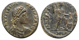 Valentinian II (375-392). Æ (24mm, 4.87g, 12h). Nicomedia - R/ Emperor with captive. Good Fine - near VF