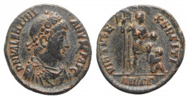 Valentinian II (375-392). Æ (21mm, 4.41g, 6h). Antioch - Emperor with captive. Near VF