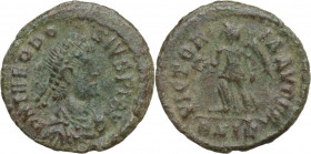 Theodosius I (379-395). Æ (13.5mm, 1.00g). Siscia - R/ Victory. Near VF