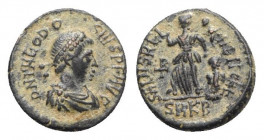 Theodosius I (379-395). Æ (13mm, 1.25g, 12h). Cyzicus. R/ Victory. VF