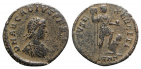Arcadius (383-408). Æ (23mm, 4.44g, 1h). Antioch - R/ Emperor with captive. Good Fine