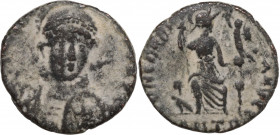 Arcadius or Theodosius(?). Æ (15mm, 1.80g). Antioch - R/ Roma seated. Good Fine