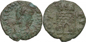 Valentinian III (425-455). Æ Nummus (13mm, 1.20g). Rome - R/ Camp-gate. Near VF