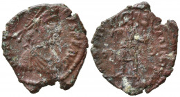 Late Roman, Uncertain emperor. Æ (11mm, 1.85g) - R/ Emperor standing. Good Fine