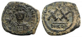 Tiberius II Constantine (578-582). Æ 20 Nummi (25mm, 6.93g, 6h). Nicomedia. Green patina, near VF