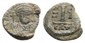 Maurice Tiberius (582-602). Æ 10 Nummi (15mm, 2.29g, 5h). Catania. Edge chipped, near VF