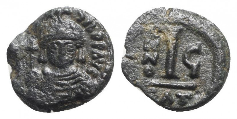 Maurice Tiberius (582-602). Æ 10 Nummi (15mm, 2.24g, 6h). Catania, year 6. Dark ...