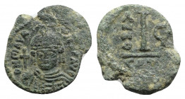 Maurice Tiberius (582-602). Æ 10 Nummi (17mm, 2.23g, 6h). Catania, year 6. Green patina, Good Fine