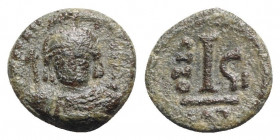 Maurice Tiberius (582-602). Æ 10 Nummi (15mm, 2.43g, 6h). Catania, year 7. Near VF