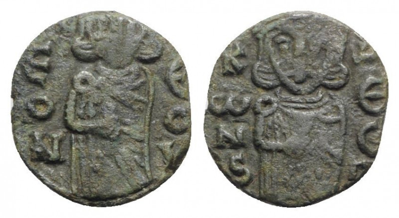 Constantine V with Leo IV (741-775). Æ 40 Nummi (16mm, 1.73g, 6h). Syracuse. VF