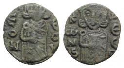 Constantine V with Leo IV (741-775). Æ 40 Nummi (16mm, 1.73g, 6h). Syracuse. VF