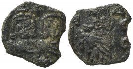 Constantine V with Leo IV (741-775). Æ 40 Nummi (16mm, 1.84g). Syracuse. Good Fine