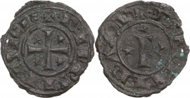 Italy, Brindisi. Federico II (1197-1250). BI Denaro (18mm, 0.60g). Pierced, otherwise near VF