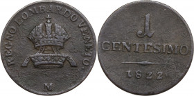 Italy, Milano. Francesco I d'Asburgo-Lorena (1815-1835). 1 Centesimo 1822 (17.5mm, 1.60g). Near VF