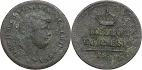 Italy, Napoli. Ferdinando II di Borbone (1830-1859). Æ Mezzo Tornese 1853 (16.5mm, 1.70g). Fine