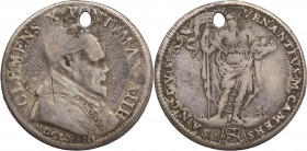 Italy, Papal States. Rome, Clemente X (1670-1676). AR Giulio 1673 (25mm, 2.70g). Pierced, Good Fine