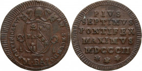 Italy, Papal States. Rome, Pio VII (1800-1823). Æ Mezzo Baiocco 1802 (26mm, 4.90g). VF