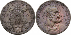Italy, Papal, Vatican City. Pio XI (1922-1939). 10 Centesimi 1931 (22mm, 5.50g). EF