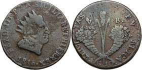 Italy, Sicily, Palermo. Ferdinando III (1759-1816). Æ 10 Grani 1815 (36mm, 24.50g). Good Fine