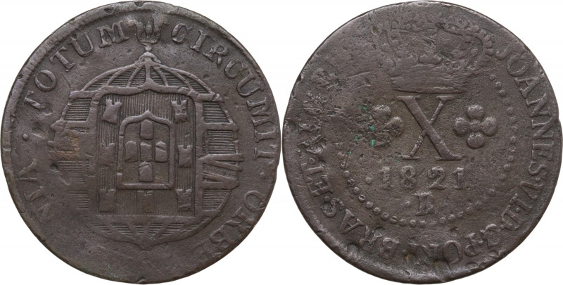 Brazil, Joao VI (1816-1822). 10 Reis 1821 (25.5mm, 3.70g). Good Fine