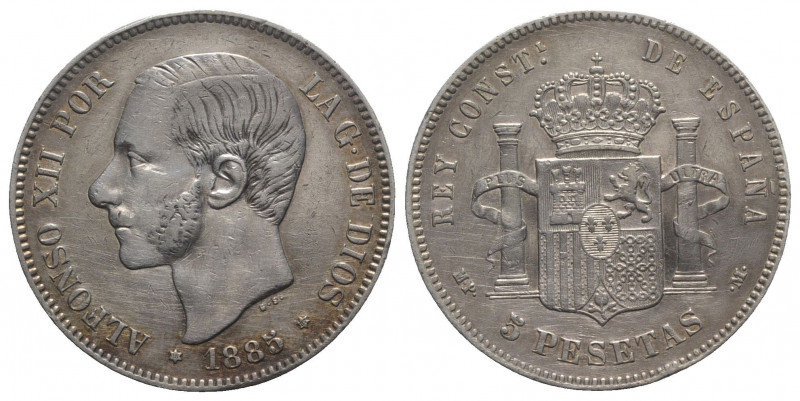 Spain. Alfonso XII (1882-87). AR 5 Pesetas 1885 (37mm, 24.76g, 6h). VF