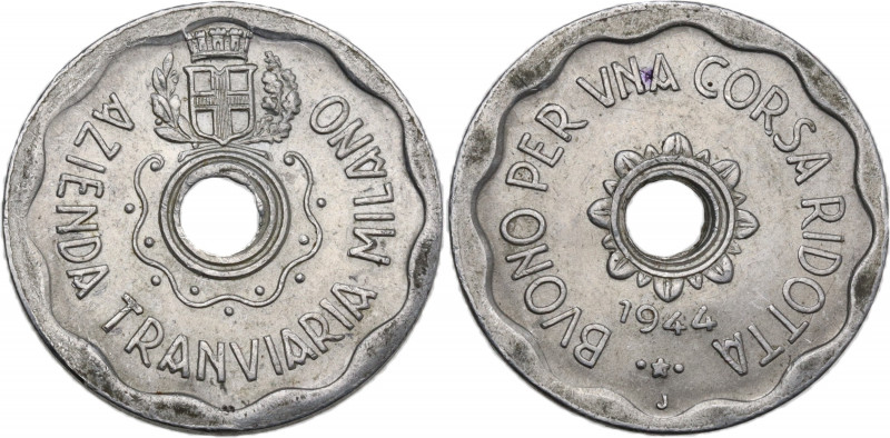 Italy, Azienda Tranviaria Milano. Buono per una corsa ridotta 1944 (24mm, 1.40g)...