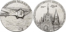 Italy, Traversata della Alpi, Cinquantenario 1° Circuito Aereo Internaz. Milano 1960. Medal (39mm, 28.40g).