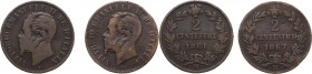 Italy, Regno d'Italia. Vittorio Emanuele II (1861-1878). Lot of two 2 Centesimi. Lot sold as is, no return