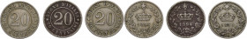 Italy, Regno d'Italia. Umberto I (1878-1900). Lot of three 20 Centesimi. Lot sold as is, no return