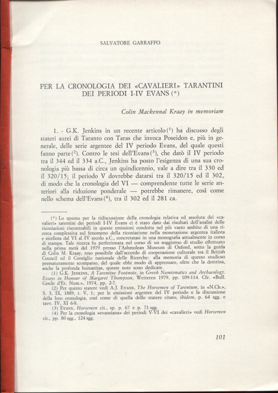 GARRAFFO S. – Per la cronologia dei “ Cavalieri “ tarantini dei periodi I – IV E...