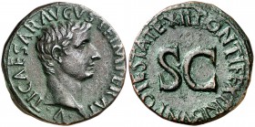 (10-11 d.C.). Tiberio. As. (Spink 1755) (Co. 27) (RIC. 469, de Augusto). 10,75 g. Ex Künker 25/09/2006, nº 393. EBC-.