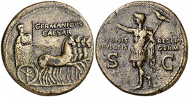 (37-41 d.C.). Germánico. Dupondio. (Spink 1820) (Co. 7) (RIC. 57, de Calígula). 13,59 g. Escasa así. MBC+.
