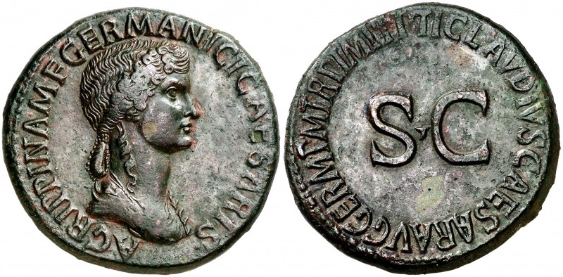 (42 d.C.). Agripina madre. Sestercio. (Spink 1906) (Co. 3) (RIC. 102, de Claudio...
