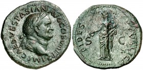 (77-78 d.C.). Vespasiano. Dupondio. (Spink 2347) (Co. 166) (RIC. 1210). 11,03 g. Pátina verde. EBC-/MBC+.