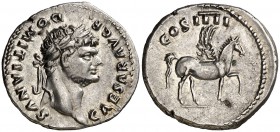 (76 d.C.). Domiciano. Denario. (Spink 2637) (S. 47) (RIC. 921, de Vespasiano). 3,49 g. EBC.