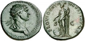 (116 d.C.). Trajano. Dupondio. (Spink 3218) (Co. 322) (RIC. 665). 13,67 g. Pátina verde. Ex Künker 11/10/2007, nº 8793. EBC/EBC-.