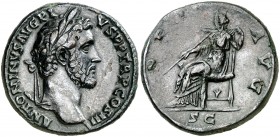 (142 d.C.). Antonino pío. Sestercio. (Spink 4197) (Co. 569) (RIC. 612). 26,35 g. EBC-.