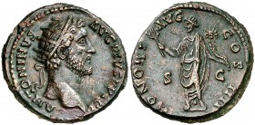 (146 d.C.). Antonino pío. Dupondio. (Spink falta) (Co. 415) (RIC. 802). 13,93 g. EBC.
