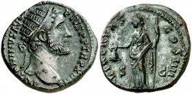 (154-155 d.C.). Antonino pío. Dupondio. (Spink 4279 var) (Co. falta) (RIC. 933). 13,57 g. Ex Künker 26/09/2011, nº 729. EBC-.