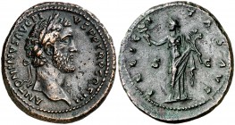 (142 d.C.). Antonino pío. As. (Spink falta) (Co. 366) (RIC. 679). 12,27 g. EBC-.