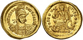 (430-440 d.C.). Teodosio II. Constantinopla. Sólido. (Spink 21158) (Ratto 171) (RIC. 257) 4,36 g. EBC-.