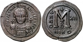 (538-539). Justiniano I. Nicomedia. Follis. (Ratto 583 var) (S. 201). 22,42 g. Pequeña grieta. (EBC).