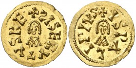 Sisebuto (612-621). Ispali (Sevilla). Triente. (CNV. 219.40) (R.Pliego 277g). 1,50 g. EBC.